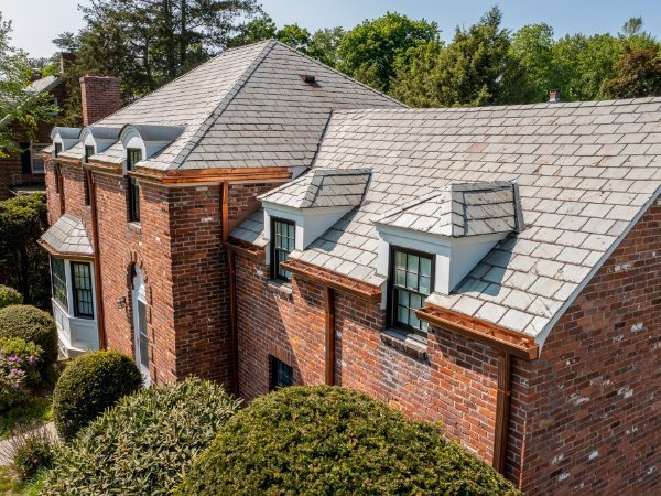 Brick house with gutters